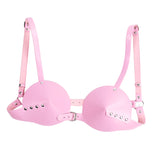 Maxbell Punk PU Leather  Cup Bra Top Breast Harness Gothic Woman Costume Pink