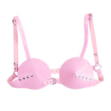 Maxbell Punk PU Leather  Cup Bra Top Breast Harness Gothic Woman Costume Pink