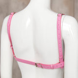 Maxbell Punk PU Leather  Cup Bra Top Breast Harness Gothic Woman Costume Pink