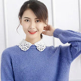 Women Lace Chiffon Embroidered False Collar Half Shirt Blouse Detachable Bib