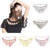 Lady Belly Dance Beaded Sequins Face Veil Halloween Costume Accessory Red