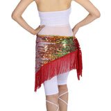 Women's Sequins Belly Dance Hip Scarf Hip Skirt Waist Chain Triangle Belt Red