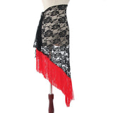 Belly Dance Tango Cha Cha Tribal Tassel Lace Triangle Hip Scarf Wrap Skirt Lace Red