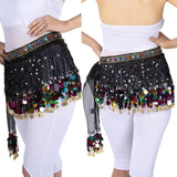 Belly Dance Waist Chain Hip Skirt Scarf with Sequins Coin Tassel Black