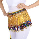 Belly Dance Waist Chain Hip Skirt Scarf with Sequins Coin Tassel Yellow