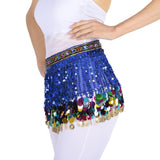 Belly Dance Waist Chain Hip Skirt Scarf with Sequins Coin Tassel Sapphire