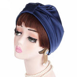 Womens Pure Silk Sleep Hats Wrap Night Cap Hair Care Bonnet Navy