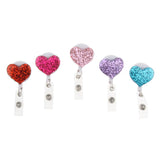 5x Bling Love Heart Retractable Badge Holder ID Badge Reel with Swivel Clip