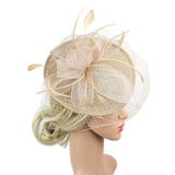 Sinamay Hat Feather Headband Fascinator Veil Wedding Royal Ascot Champagne