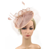 Sinamay Hat Feather Headband Fascinator Veil Wedding Royal Ascot Pink
