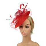 Sinamay Hat Feather Headband Fascinator Veil Wedding Royal Ascot Red