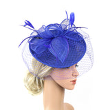 Sinamay Hat Feather Headband Fascinator Veil Wedding Royal Ascot Blue