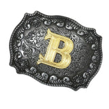 Western Cowboy Golden Initial Letter A-Z Metal Belt Buckle Men's Accessory B