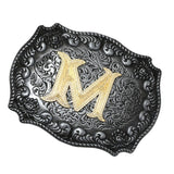 Western Cowboy Golden Initial Letter A-Z Metal Belt Buckle Men's Accessory M