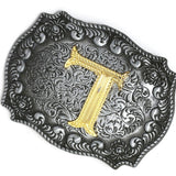 Western Cowboy Golden Initial Letter A-Z Metal Belt Buckle Men's Accessory L
