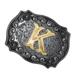 Western Cowboy Golden Initial Letter A-Z Metal Belt Buckle Men's Accessory K