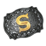 Western Cowboy Golden Initial Letter A-Z Metal Belt Buckle Men's Accessory S