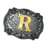 Western Cowboy Golden Initial Letter A-Z Metal Belt Buckle Men's Accessory R