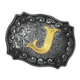 Western Cowboy Golden Initial Letter A-Z Metal Belt Buckle Men's Accessory J