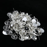 100/pack Silver Blank Stud Earring Cabochon Setting Base Post Findings 12mm