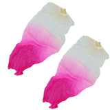 1Pair Belly Dancing Silk Fans Veils Long Folding Fan 180x90cm White+Pink