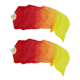 1Pair Belly Dancing Silk Fans Veils Long Folding Fan 180x90cm Red+Yellow