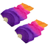 1Pair Belly Dancing Silk Fans Veils Long Folding Fan 180x90cm Purple+Orange