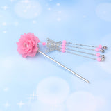 Vintage Hair Stick Chopstick Flower Hairpin Chignon Pin Tassel Pendant Decor Pink