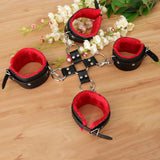 Maxbell Leather Plush Wrist Ankle Cuffs Set Cross Band Handcuff Role Play Toy Red