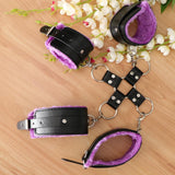 Maxbell Leather Plush Wrist Ankle Cuffs Set Cross Band Handcuff Role Play Toy Purple