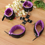 Maxbell Leather Plush Wrist Ankle Cuffs Set Cross Band Handcuff Role Play Toy Purple