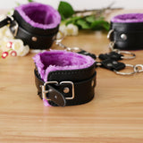 Maxbell Leather Plush Wrist Ankle Cuffs Set Cross Band Handcuff Role Play Toy Purple