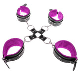 Maxbell Leather Plush Wrist Ankle Cuffs Set Cross Band Handcuff Role Play Toy Purple