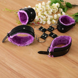 Maxbell Leather Plush Wrist Ankle Cuffs Set Cross Band Handcuff Role Play Toy Purple