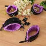 Maxbell Leather Plush Wrist Ankle Cuffs Set Cross Band Handcuff Role Play Toy Purple