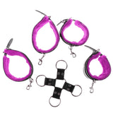 Maxbell Leather Plush Wrist Ankle Cuffs Set Cross Band Handcuff Role Play Toy Purple