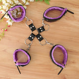 Maxbell Leather Plush Wrist Ankle Cuffs Set Cross Band Handcuff Role Play Toy Purple