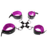 Maxbell Leather Plush Wrist Ankle Cuffs Set Cross Band Handcuff Role Play Toy Purple