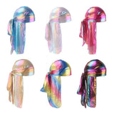 Shiny Rainbow Silky Chemo Scarf Cap Musilim Hat Durag Headwrap Purple