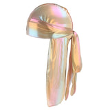 Shiny Rainbow Silky Chemo Scarf Cap Musilim Hat Durag Headwrap Gold