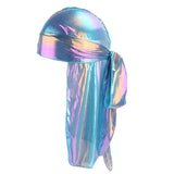 Shiny Rainbow Silky Chemo Scarf Cap Musilim Hat Durag Headwrap Blue