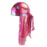 Shiny Rainbow Silky Chemo Scarf Cap Musilim Hat Durag Headwrap Rose