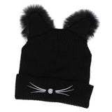 Black Cat Ears Hat Embroidered Warm Knit Crochet Beanies Skull Cap