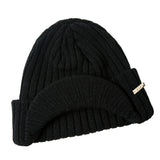 Men's Winter Warm Visor Brim Beanie Knit Baseball Cap Skull Hat Black