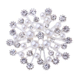 Sparkling Rhinestone Pearl Brooch Pin Badge Bridal Wedding Jewelry Silver