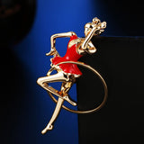 Fashion Delicate Enamel Brooch Pin Rhythmic Gymnastics Girls Design Jewelry Red