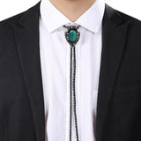 Vintage Oval Agate Leather Bolo Tie Necktie Rodeo Western Cowboy Necklace Green