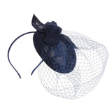 Vintage Fascinators Birdcage Veil Pillbox Hat Party Derby Headband Clip Navy Blue