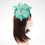 Sinamay Fascinator Pillbox Top Hat Cocktail Tea Party Feather Headwear Green