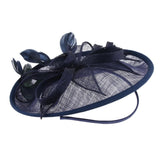 Sinamay Fascinator Top Hat Wedding Cocktail Tea Party Feather Headwear Blue
